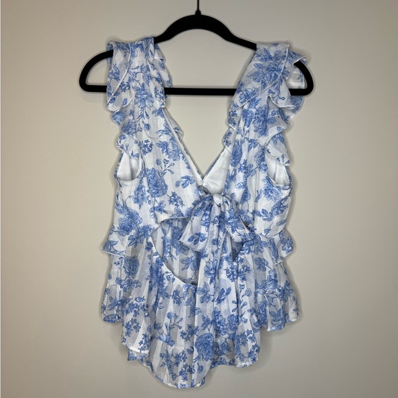 Trixxi Blue Floral Ruffle Blouse - Picture 3 of 8